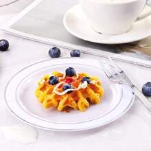 20/10pcs Silver Rim Party Plates, White Gold Border, Salad Plates, 10.25 Inch And 7.5 Inch Serving Trays, Suitable For Parties, Outdoor, Weddings, Restaurants - Silver - View 3