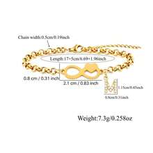 1pc New Classic Heart Infinite Symbol Initial Pendant Golden Stainless Steel Chain Bracelet For Women - Yellow Gold - View 2