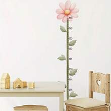 1pc Pink Flower & Green Leaf Height Chart Wall Sticker, Warm Room Self-Adhesive Height Record Decorative Sticker - Personalized Flower Height Sticker (26*60cm) - View 7