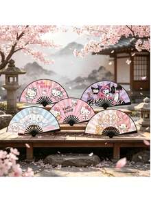 Sanrio Folding Fan 8-Inch Folding Fan KT Bamboo Folding Hand Fan Double-Sided Pattern, Essential For Cooling, Summer Favorite, Perfect Choice For Collection And Decoration - A - View 2