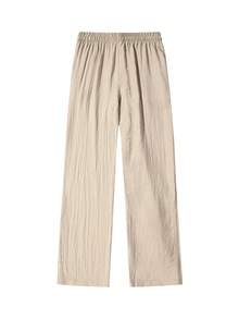 Mercer Haus Men's Solid Color Linen Drawstring Casual Straight Leg Pants, Minimalist Fashion Beach Vacation Style - Apricot - View 4