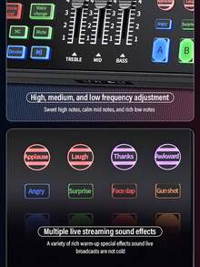 DJ20 Pro Mixer With AI Chip, Dual Bluetooth 5.3 Low Latency, 6-Hour Long Battery Life, 12 Sound Effects And Ambient Lighting, AI Noise Reduction, Plug And Play, Suitable For Podcast, Karaoke, Live Streaming, DJ Show, Compatible With IOS And Android - DJ20 Podcast Mixer - View 7