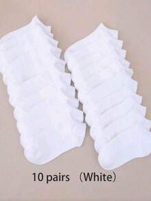 1/5/10/20/30 Pairs Women's White Boat Socks, Thin Breathable Summer Low-Cut Non-Slip No-Heel Invisible Socks - White - View 6
