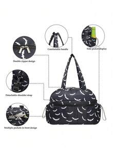 Fashionable And Bat Print Travel Bag, Versatile With Large Capacity And Multiple Pockets, Niche And Personalized Shoulder Crossbody Bag - Multicolor - View 9