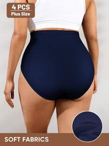 4pcs Women Plus Size High Waist Panties Triangle Briefs Tummy Control Shaping Elastic Soft Breathable - Multicolor - View 3