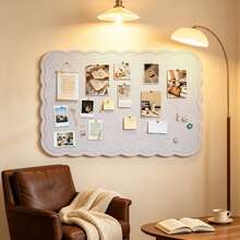 1pc Scalloped Edge Felt Board, Memphis Style Self-Adhesive Bulletin Board, No-Drill Wall-Mounted Notice Board, Removable Reusable Memo Board, Photo Wall Display Board, Pin Board Message Board, Background Board, Wall Decor, Room Decor, Bedroom, Office - Wavy - View 5