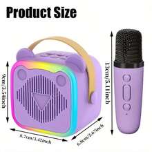 Portable Karaoke Set With 2 Wireless Microphones, Multiple Playback Modes, 5 Sound Effects, Record & Playback Function, Lightweight & Easy To Carry, Ideal For Party, Birthday, Halloween And Christmas - Multicolor - View 11