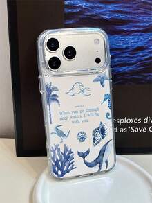 1件金屬透明鯨魚海洋文字圖案手機殼，個性化保護殼，適用於 iPhone 16 Pro Max/17/16/15/14/13/12/11/Air - 彩色 - 查看 3