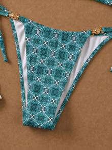 Women's Floral Print Halter Neck Bikini Swimwear Set, Fashionable For Beach Vacation Summer - Multicolor - View 5