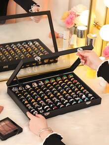 1pc, Luxury, Large Capacity, Jewelry Storage Box, Glass Lid, With Premium Black Velvet Lining, Can Display Rings, Earrings, Necklaces And Bracelets. - Multicolor - View 6
