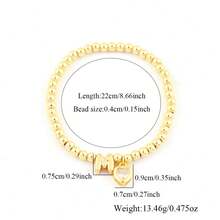 1pc Simple Fashion Bubble Initial Heart Pendant Golden Beaded Anklet For Women - Yellow Gold - View 2
