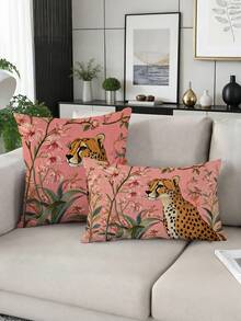 2件裝仿刺繡法式動物與植物主題枕套，居家裝飾禮品，聚酯纖維材質，隱形拉鍊，無填充，適用於居家裝飾、客廳裝飾、枕套、靠墊套、沙發裝飾枕、枕套、腰枕套 - 彩色 - 查看 7