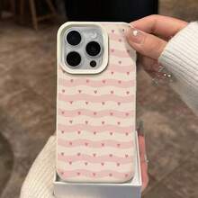 1 buah Casing Ponsel TPU Lembut Lucu Warna Pink dengan Motif Garis Bergelombang dan Hati, Kompatibel dengan iPhone 17 Pro Max/17/16 Pro Max/15/13/12/11/ S20 FE/A15/S24/A55/ Note 11/Note 12/Note 13 Pro. Pelindung Lembut Anti Jatuh dengan Perlindungan Penuh. - Putih - View 3