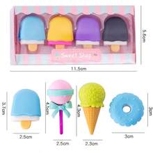 4pcs Candy Color Ice Cream Shaped Erasers, Cute Realistic Pencil Eraser Set, Creative Student Stationery, School Supplies, Back To School - Multicolor - View 8