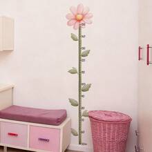 1pc Pink Flower & Green Leaf Height Chart Wall Sticker, Warm Room Self-Adhesive Height Record Decorative Sticker - Personalized Flower Height Sticker (26*60cm) - View 6
