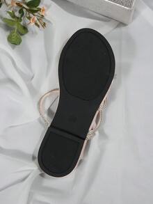 Women's Flat Single Strap Rhinestone Slippers, Versatile Fashion Fairy High-End Style, Suitable For Dating, Shopping, Gathering, Home And Casual Wear - Pink Rose - View 7