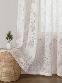 1pc Beige European Floral Sheer Curtain Panel, Suitable For Living Room/Bedroom/Dining Room/Balcony Home Decor, Ocean View Villa Decor, Conference Room/Office Decor, Holiday Party Decor, Keyhole Design, Easy To Remove/Replace/Store - Beige - View 8