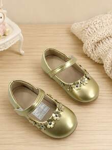 Girls Floral Mary Jane Shoes With Instep Strap - Gold - View 6