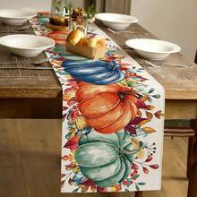 1pc Thanksgiving Pumpkin Pattern Table Runner, Modern Style, Home Kitchen Decor, Indoor/Outdoor Party Supplies, Room Decoration. Suitable For Daily Home Kitchen Decor, Daily Party Decor, Thanksgiving, Christmas, Autumn Decoration. - Multicolor - View 1