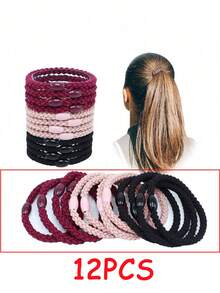12pcs Women's Elastic Ponytail Hair Ties, Multi-Strand Braided Design, Round, Suitable For Thick And Long Hair (Multi-Color) - Multicolor - View 7
