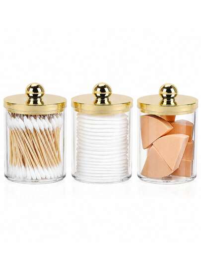 1/2/3/4 Packs Qtips Dispenser - Bathroom Organizers And Storage Containers, Plastic Apothecary Jars With Gold Lids For Cotton Ball Swab Round Pads, Floss