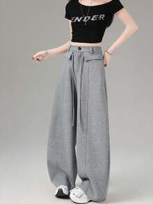Autumn/Winter Fashion Versatile Design Drawstring Casual Slimming Loose Curved Leg Straight Leg Sweatpants - Grey - View 1