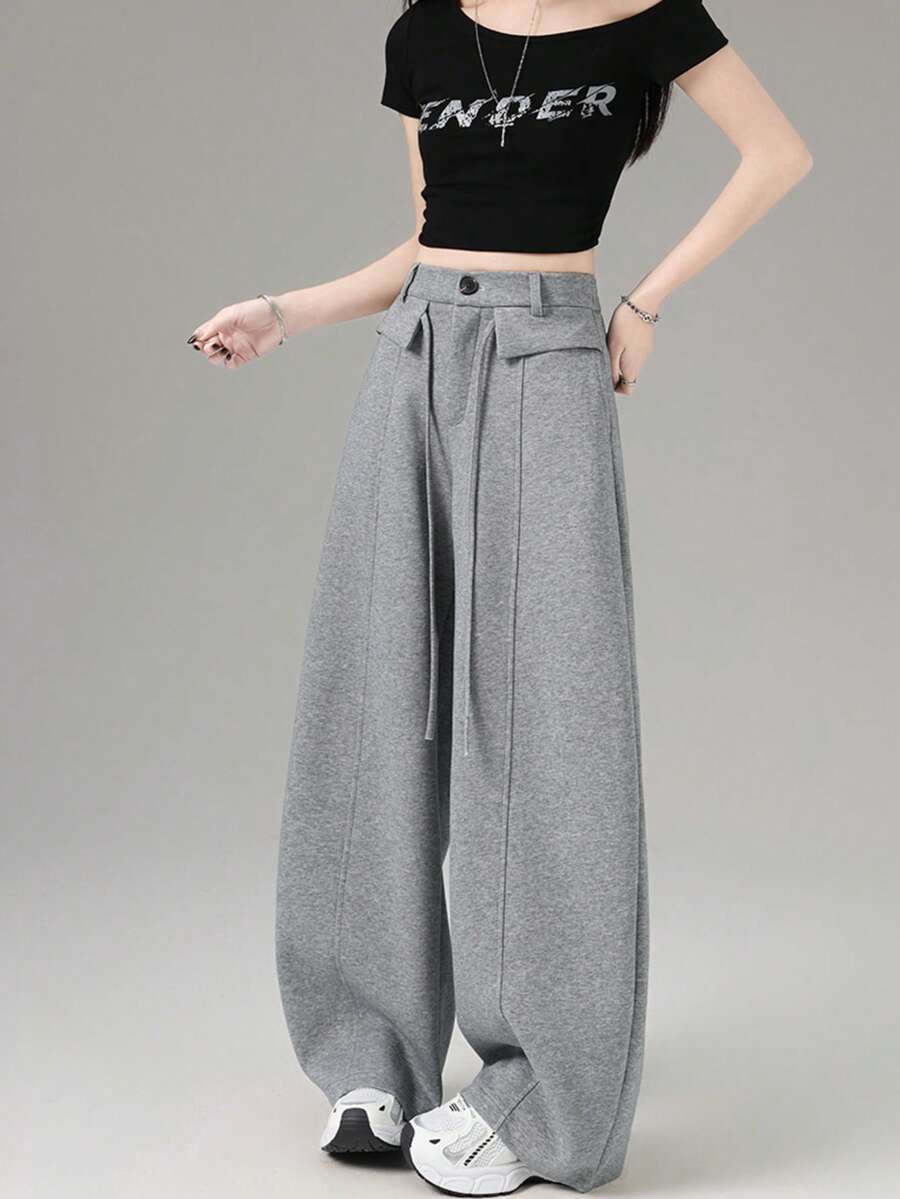 Autumn/Winter Fashion Versatile Design Drawstring Casual Slimming Loose Curved Leg Straight Leg Sweatpants - Grey - View 1