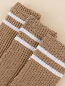 1/3 Pairs Women's Autumn/Winter Maillard Color Palette Versatile Casual Striped Double-Bar College Style Mid-Calf Socks - Multicolor - View 5