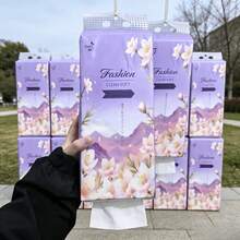 1 Pack Extra Large Capacity Paper Towels, 2-Ply Thickened Commercial Paper Towels, 1490 Sheets/Pack, 175*145mm Large Size, Hanging Paper Towels, Space-Saving - Purple Floral Facial Tissue - View 2