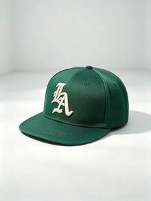 1pc LA Letter Embroidered Flat Brim Baseball Cap, Solid Color Adjustable Casual Street Hip Hop Hat, Unisex - Multiple Styles - View 4