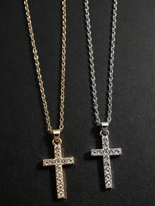 Full Rhinestone Cross Pendant Collarbone Necklace, Ins Niche Hip-Hop Versatile Thin Chain, Commute Layering Accessory - Full Diamond Cross Necklace - View 5