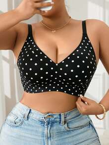 Sujetador inalámbrico de talla grande para mujer, negro con lunares blancos, con pegamento de gelatina, cómodo, suave y de moda - Multicolor - Ver 1