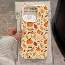 1pc TPU Material Autumn Pumpkin, Apple, Maple Leaf Pattern Phone Case, Compatible With Iphone/ Compatible With Samsung Waterproof Shockproof Anti-Fall Scratch Resistant - 白色 - 查看 1