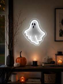 1PC USB-Powered LED Neon Light Cute White Ghost Sign With Glowing Outline And Expressive Face For Halloween Party, Dorm, Bedroom, Bar, Game Room And Spooky Season Decor - Multi-color light - View 2