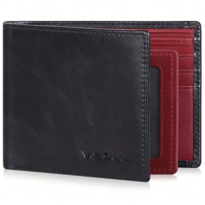 Mens Bifold Wallets With 2 ID Windows And Two Money Compartments, Genuine Multi Card Holder Designer Wallet With RFID Blocking