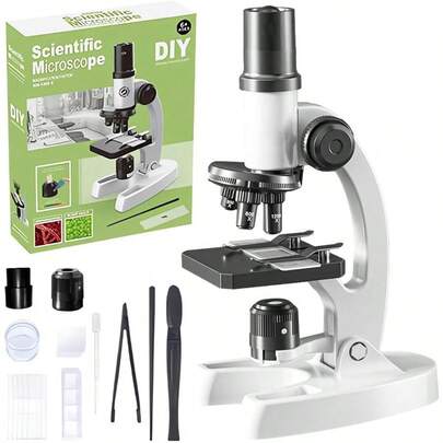 Microscopio para Niños Aumento 300X-1200X, Kit Microscopio Monocular de Experimento Científico Biológica con Accesorio Completo Iluminación LED 7 Color, Juguete Educativa Regalo Cumpleaños Niño 6 Años