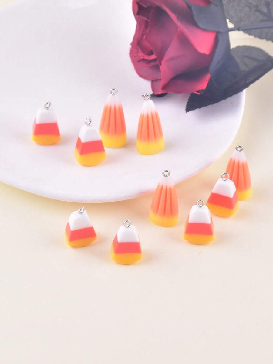 10pcs/Pack Fashion Mixed Halloween Pumpkin Corn Candy Resin Pendant Earrings Necklace Keychain Party Decoration Accessories - Multicolor - View 1