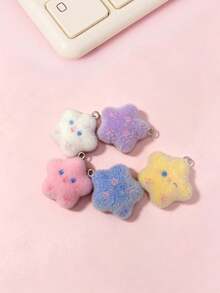 10/20/100pcs Flocked Cartoon Star Cat Pendant Charms, DIY Handmade Keychain Pendants, Bag Charms, Accessories, Decorations - Star - View 2