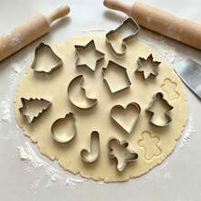 Christmas Cookie Cutter Set, 12pcs Stainless Steel Winter Christmas Cookie Cutter Shapes - Christmas Tree, Snowflake, Moon, Gingerbread Man, Gingerbread Girl, Bell, House, Five-Point Star, Heart, Boot, Candy Cane, Colorful Ball Stainless Steel Cookie Cutter - View 2