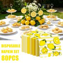 80 Pcs 13 * 13 Inch Lemon Printed Disposable Napkins With Wavy Lace Design, Suitable For Summer Parties, Picnics, Barbecues, Birthday Parties, Daily Home Use, Pool Parties, Cafes, Fruit Themed Table Decoration, And Tabletop Decoration. - View 5