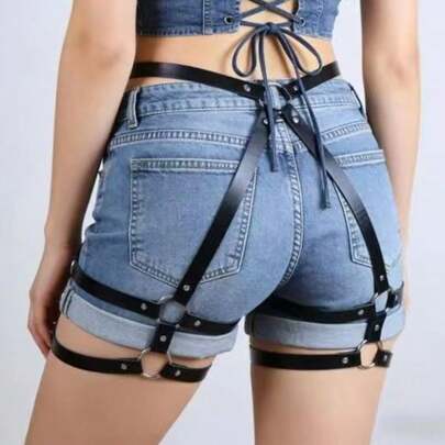 1pc New European & American Punk Leather Integrated Thigh Waist Belt, Fashion Tummy Control Waist Cinch Strap, Harness Belt Accessory
