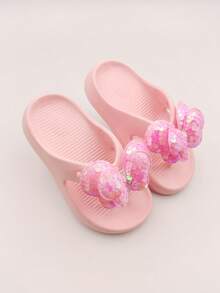 1 Pair Girls Bow Decor Flip Flops, Comfortable Breathable Flat Sandals, Suitable For Indoor/Outdoor Beach Vacation Pool Summer - Pink - View 9