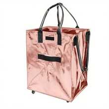 Large Capacity Foldable Shopping Tote Bag With Wheels, Portable Collapsible Grocery Bag For Shopping & Camping, Over 2.64 Gallons Capacity - Rose - View 9