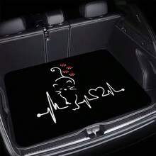 1pc Universal Car Trunk Mat, Waterproof Anti-Slip Dust-Proof Printed Cargo Liner, Polyester Fiber Material, Suitable For Vehicle Trunk Interior Decoration, Pattern Design Is Cute Heartbeat Cat - Heart Kitten - View 2