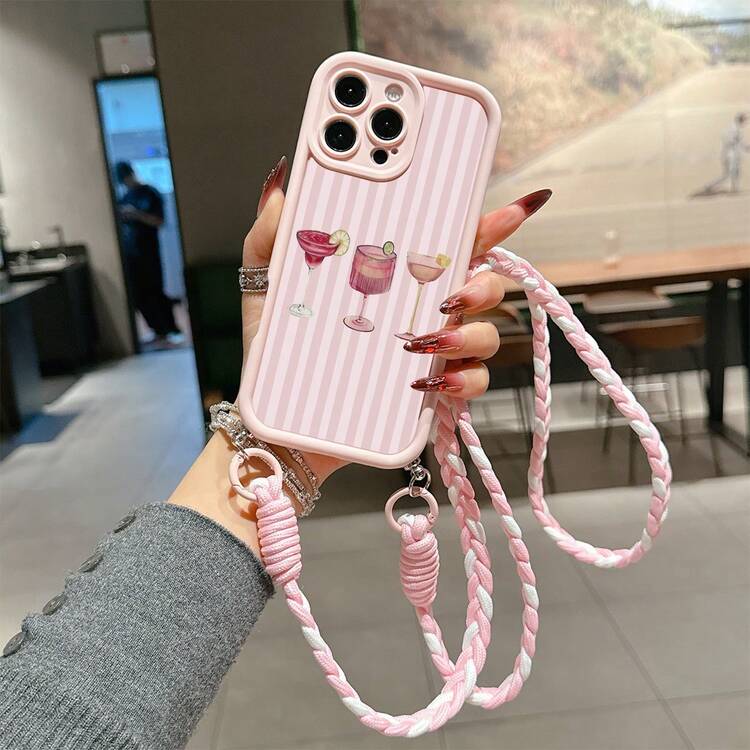 1pc Pink Striped Pattern, Pink Shockproof Phone Case, TPU Material, Suitable As Holiday Gift, Compatible With Apple XS/XS Max/XR/11/12/13/14/15/16 Pro/Pro Max/14/15/16 Plus/17, Unisex - Multicolor - View 2