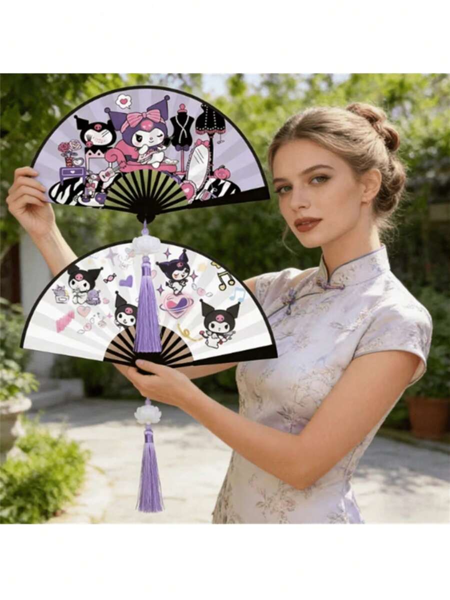 Sanrio Folding Fan 8-Inch Folding Fan KT Bamboo Folding Hand Fan Double-Sided Pattern, Essential For Cooling, Summer Favorite, Perfect Choice For Collection And Decoration - A - View 1
