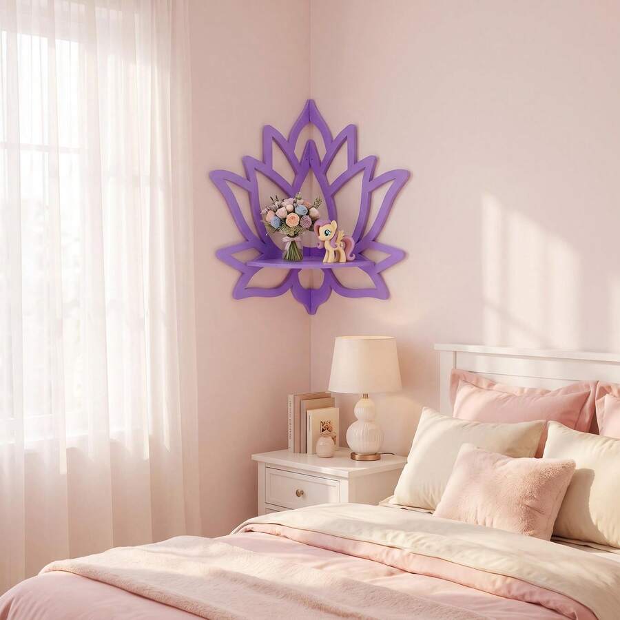1pc Bohemian Lotus Corner Wall Shelf, Floating Display Rack For Crystal, Candle, Plant, Suitable For Bedroom, Living Room, Yoga Room Zen Home Decor - Hollow Lotus - View 1