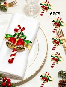 12pcs/6PCS/2PCS Christmas Painted Rhinestone Napkin Rings, Assorted Exquisite Christmas Napkin Rings, Christmas Home Party Table Decor Metal Napkin Rings, Christmas Restaurant Hotel Party Decor - Multicolor - View 20