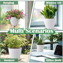 1pc/Set 7.48-5.91 Inch Plastic Flower Pot With Tray, Drainage Hole Planting Pot, Vertical Stripe Design, Lightweight And Space-Saving, Suitable For Desktop, Office, Living Room, Balcony And Home Decor - Multicolor - View 7