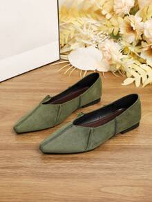 Women's Flat Loafers, Soft Sole, Non-Slip, Wear-Resistant, British Style, Professional Work Shoes For Women - Olive Green - View 3